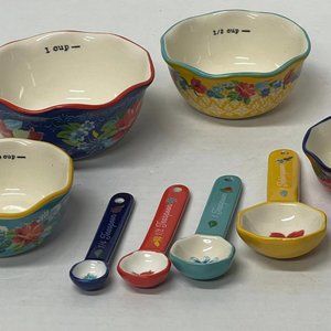 Pioneer Woman  Measuring Bowls Cups & Sppon Set of 8 Piece-Floral  ceramic~~